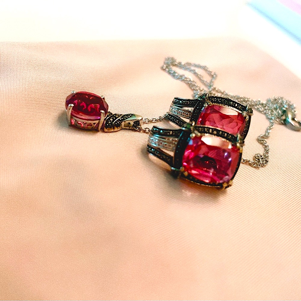 Gorgeous Statement Pink Tourmaline Gemstone Sterling Silver Jewelry Set Sts